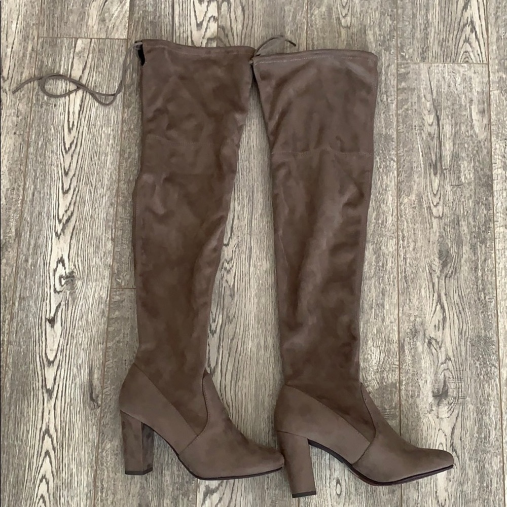 Brown suede thigh high boots
